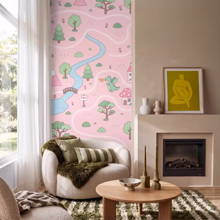 Behang - Eenhoorn - Fantasie - Roze — 1