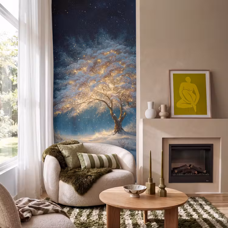 Behang - Levensboom - Nacht - Donker - Blauw — 1