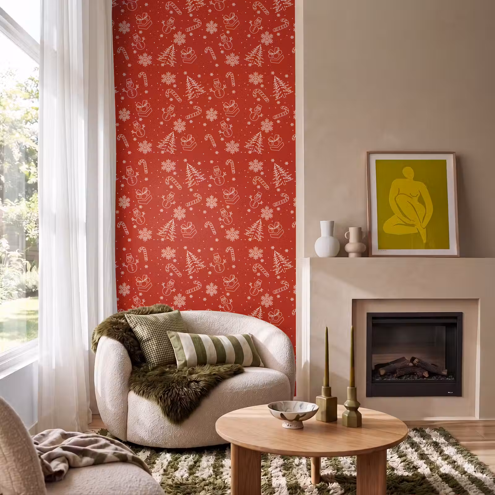 Behang - Illustratie - Kerstsymbolen - Rood — 1