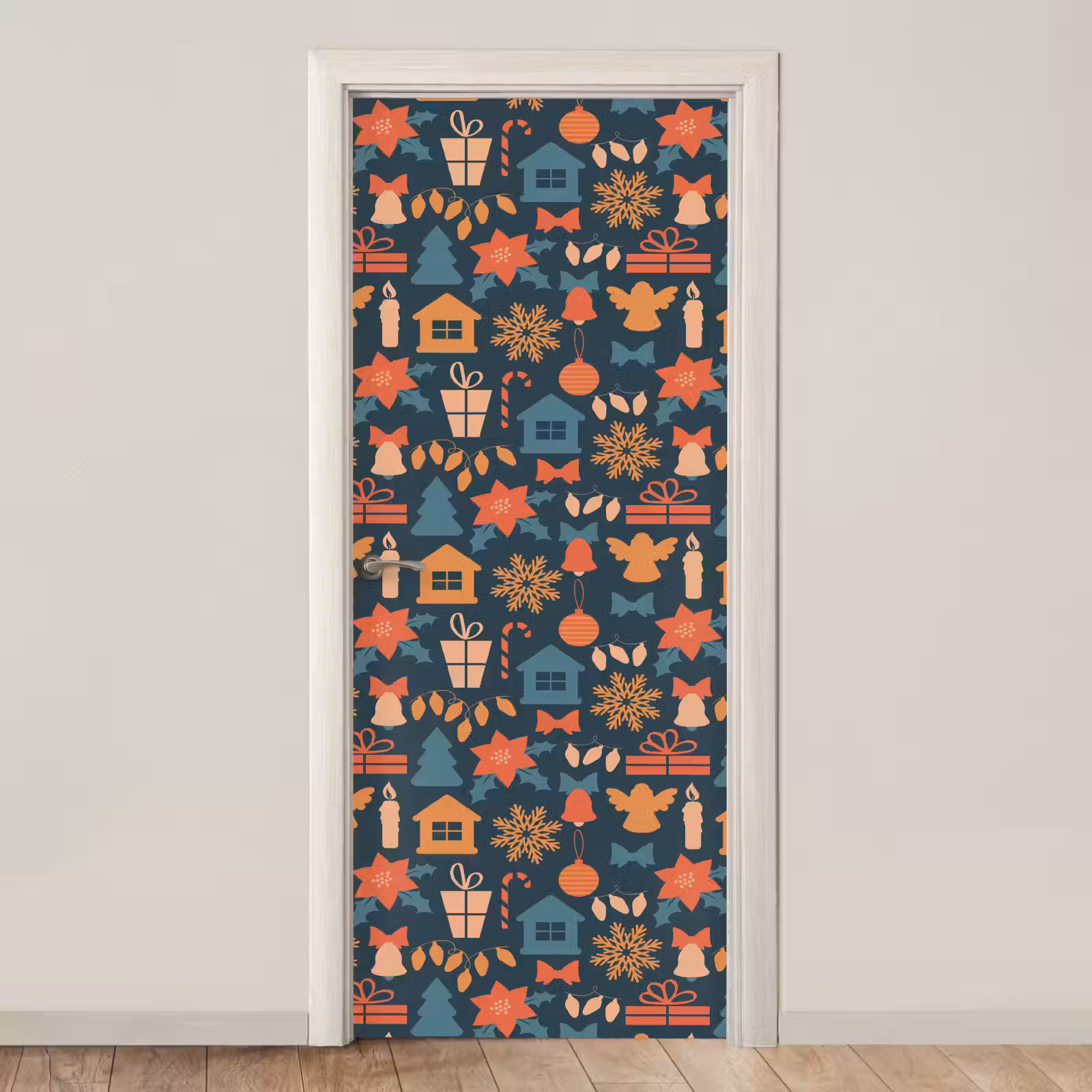 Deursticker - Patroon - Kerst - Symbolen - Blauw — 1