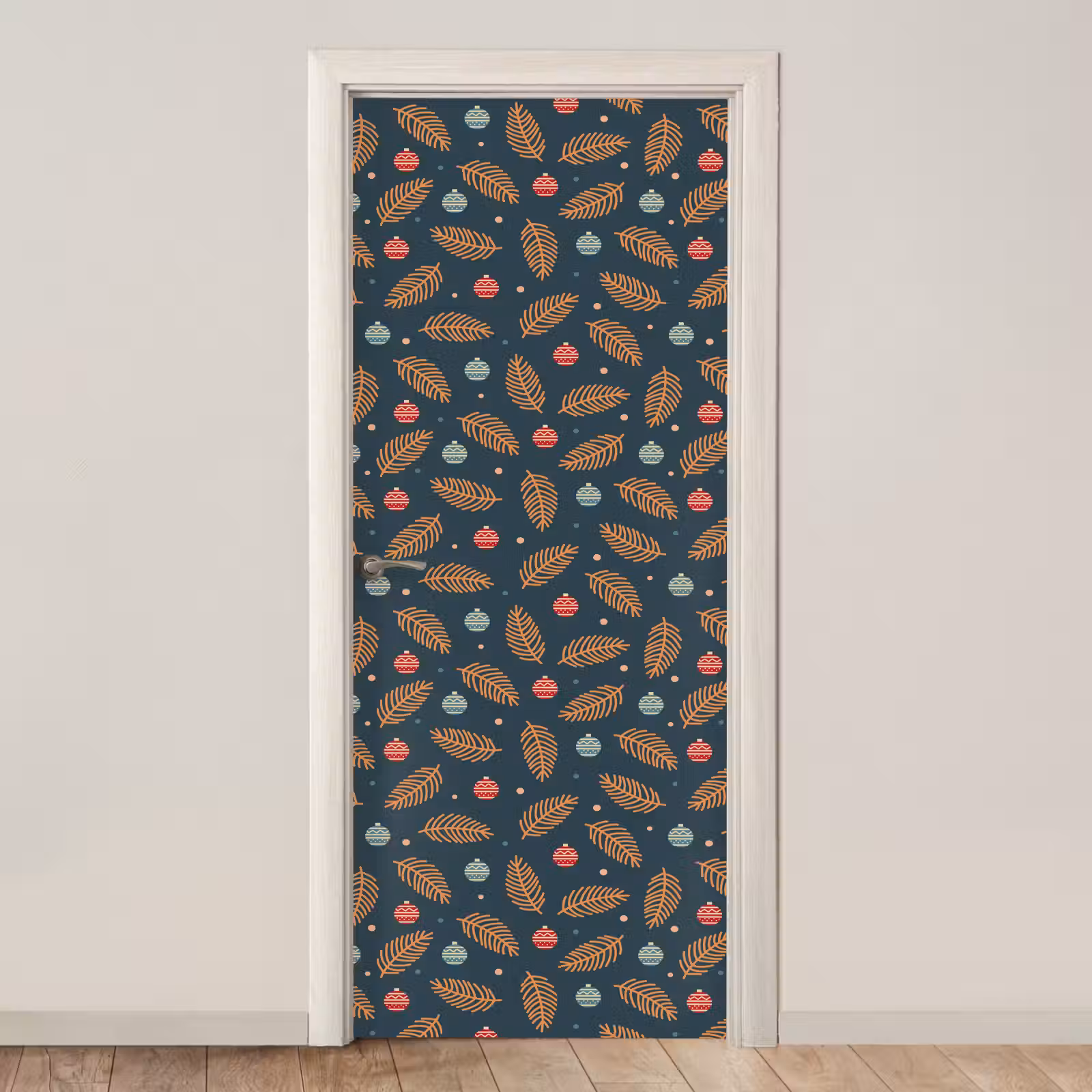 Deursticker - Patroon - Kerst - Symbolen - Donkerblauw — 1