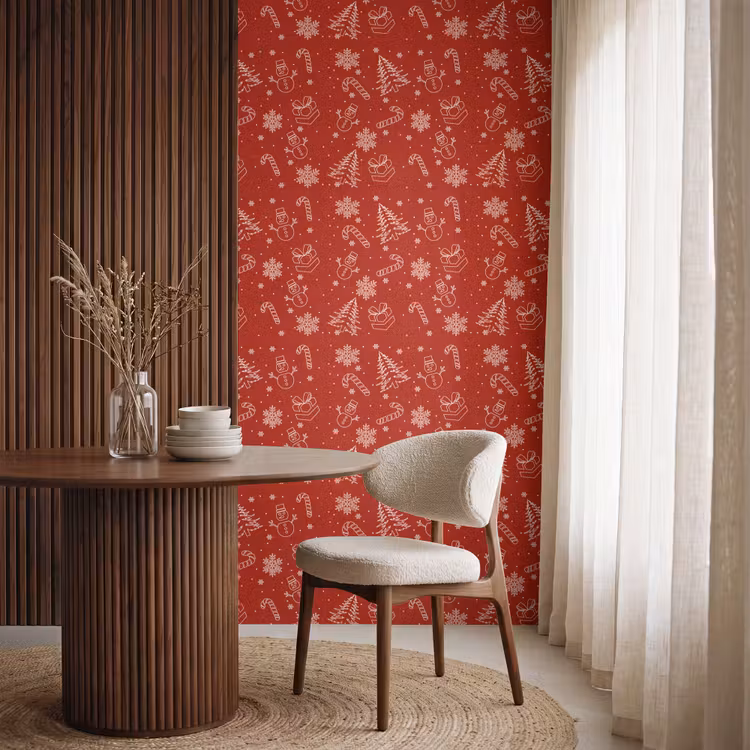 Behang - Illustratie - Kerstsymbolen - Rood — 4