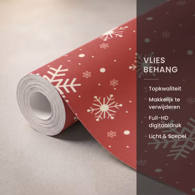 Behang - Illustratie - Sneeuwvlokken - Rood — 3