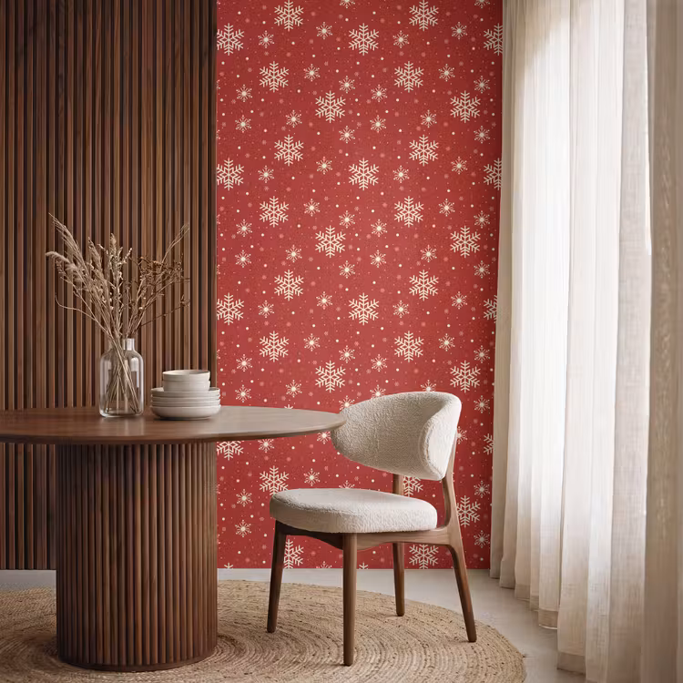 Behang - Illustratie - Sneeuwvlokken - Rood — 4