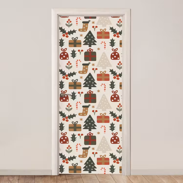 Deursticker - Illustratie - Kerstfiguren - Beige — 1