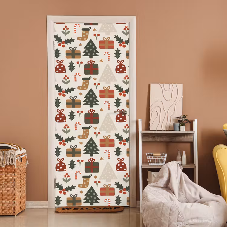 Deursticker - Illustratie - Kerstfiguren - Beige — 2