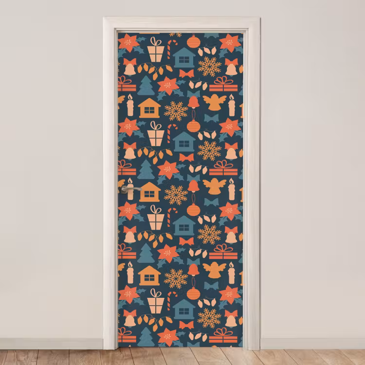 Deursticker - Patroon - Kerst - Symbolen - Blauw — 1