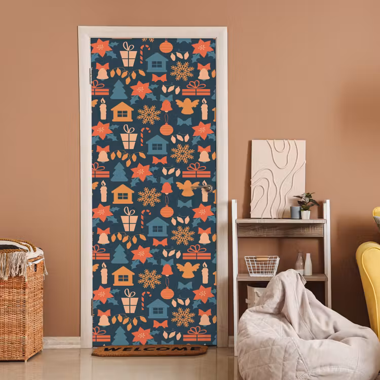 Deursticker - Patroon - Kerst - Symbolen - Blauw — 2