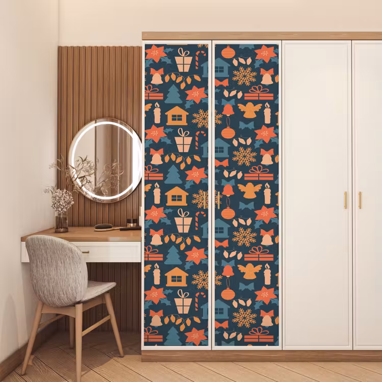 Deursticker - Patroon - Kerst - Symbolen - Blauw — 5