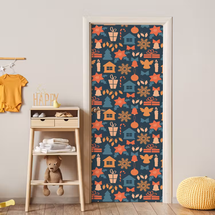 Deursticker - Patroon - Kerst - Symbolen - Blauw — 6