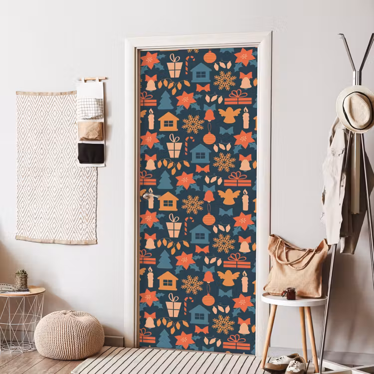 Deursticker - Patroon - Kerst - Symbolen - Blauw — 8