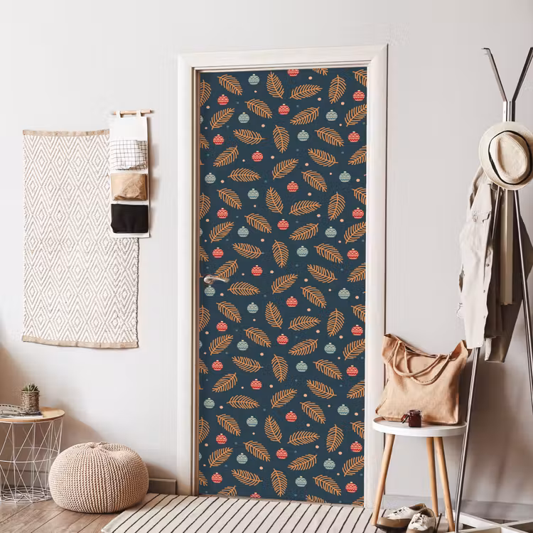 Deursticker - Patroon - Kerst - Symbolen - Donkerblauw — 8
