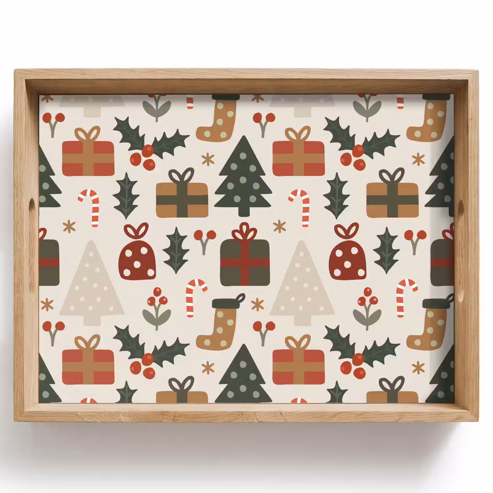Dienblad - Illustratie - Kerstfiguren - Beige — 1