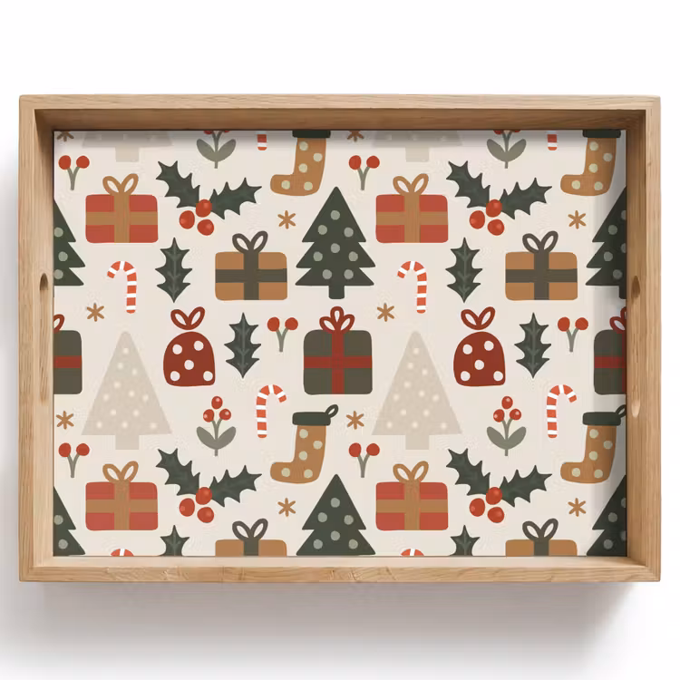 Dienblad - Illustratie - Kerstfiguren - Beige — 1