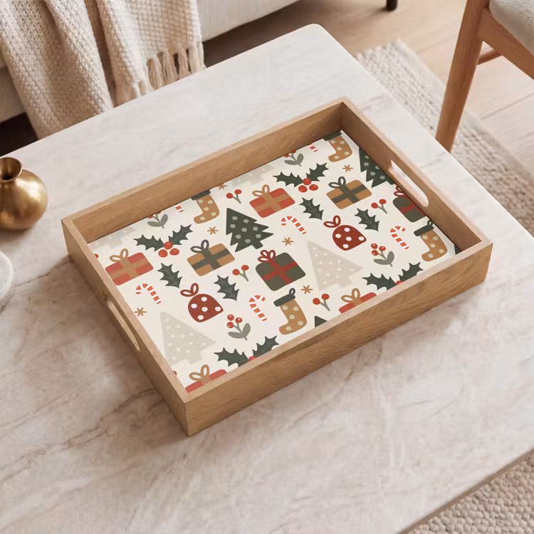 Dienblad - Illustratie - Kerstfiguren - Beige — 2