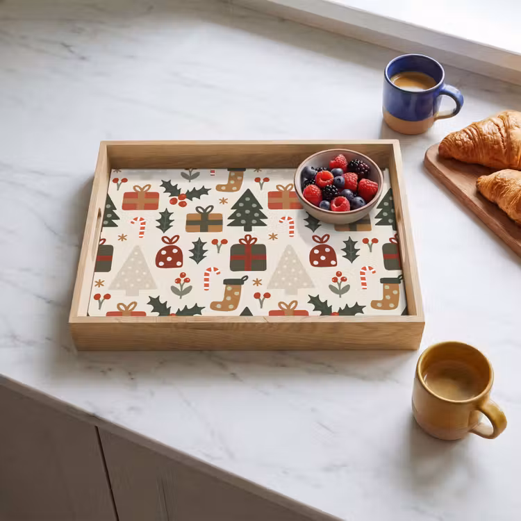 Dienblad - Illustratie - Kerstfiguren - Beige — 4