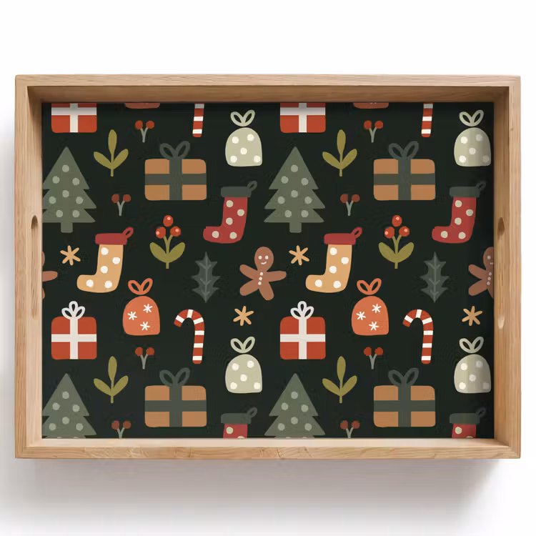 Dienblad - Illustratie - Kerstfiguren - Groen — 1