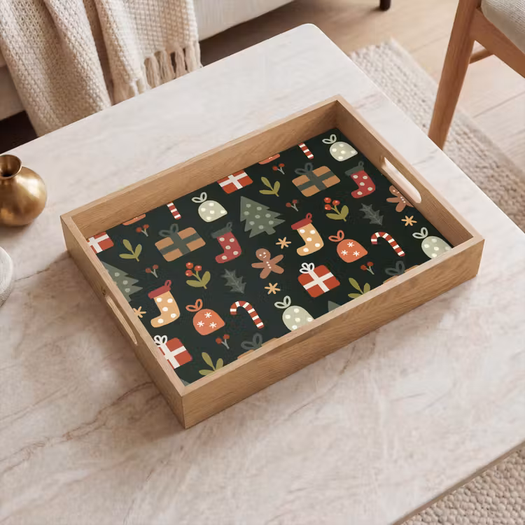 Dienblad - Illustratie - Kerstfiguren - Groen — 2