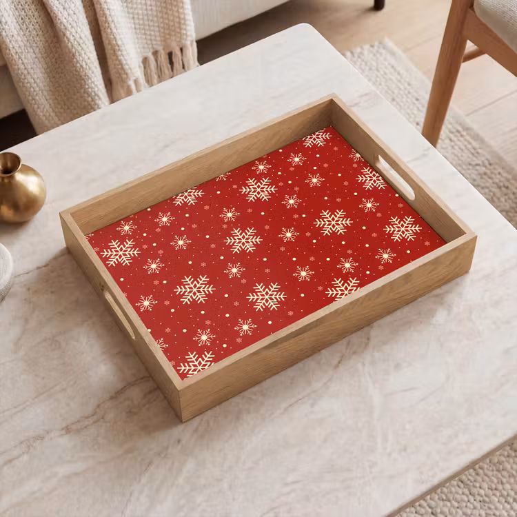 Dienblad - Illustratie - Sneeuwvlokken - Rood — 2