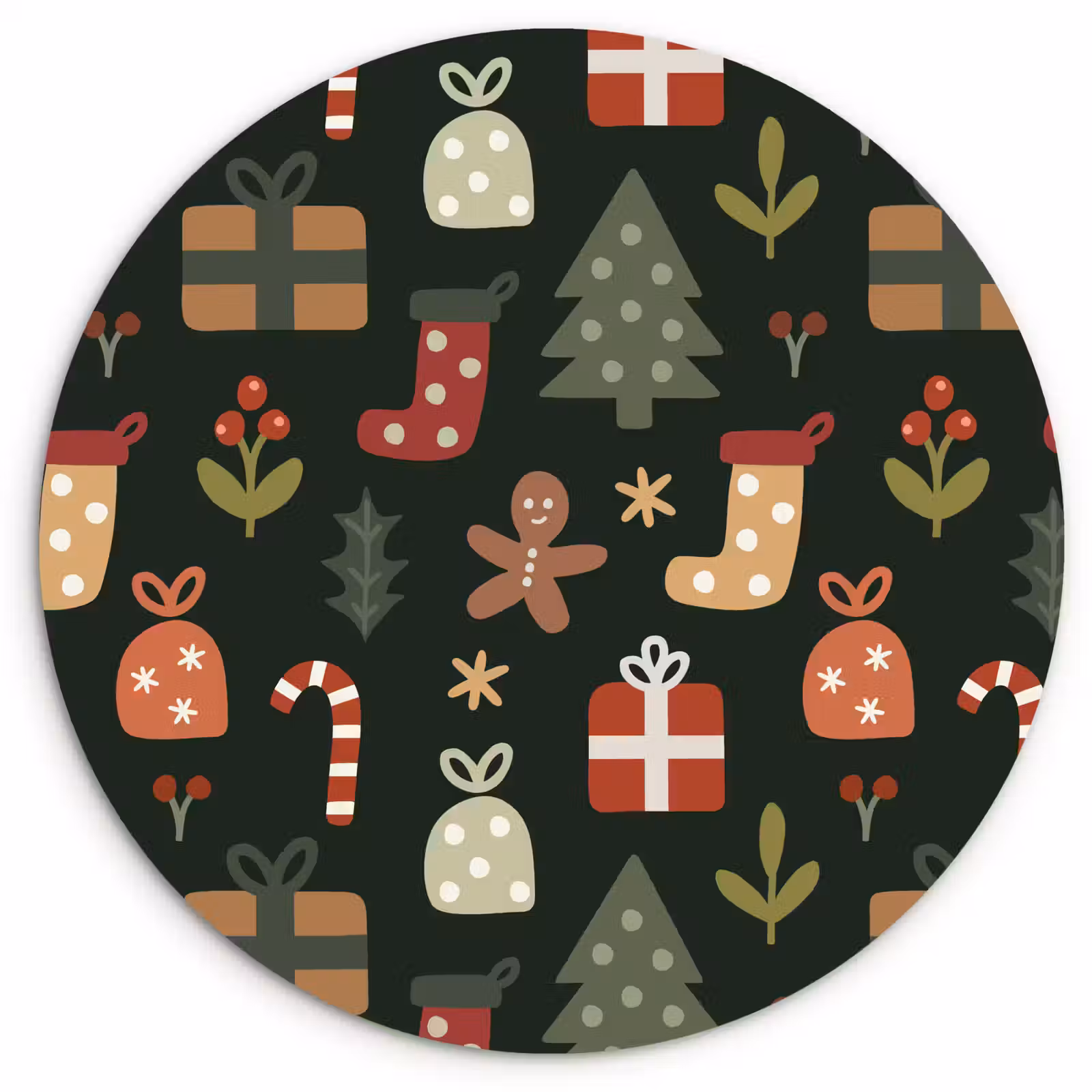 Muurcirkel - Illustratie - Kerstfiguren - Groen — 1