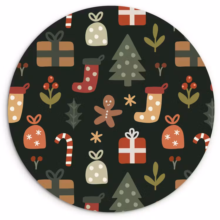 Muurcirkel - Illustratie - Kerstfiguren - Groen — 1