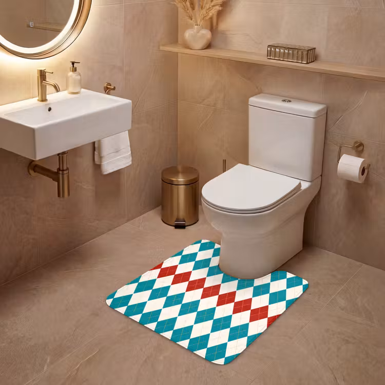 WC Mat - Illustratie - Ruiten - Rood - Groen — 3