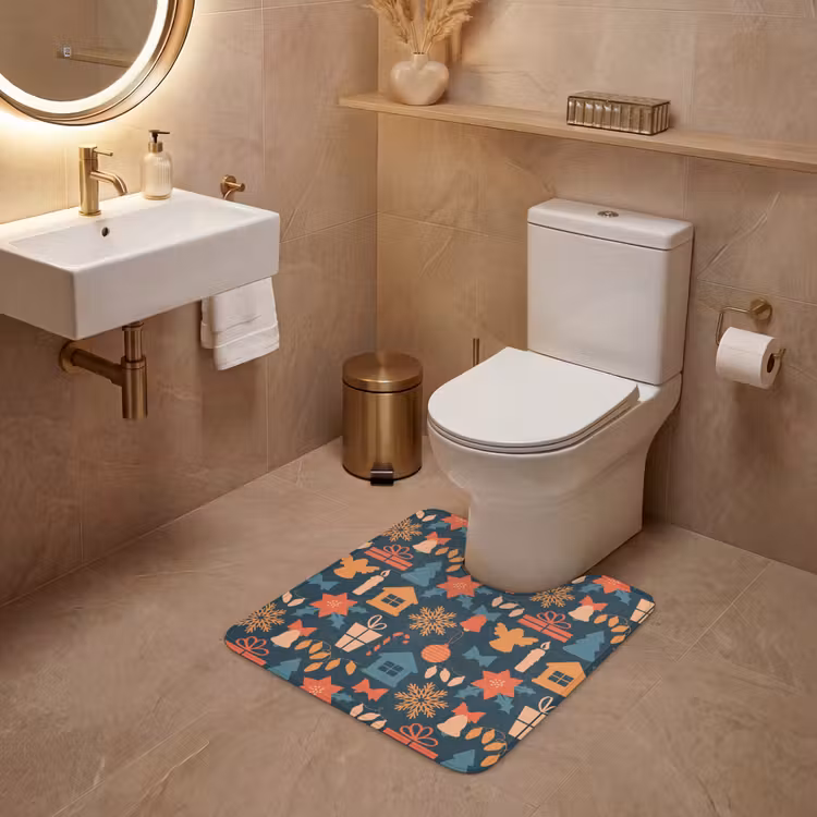 WC Mat - Patroon - Kerst - Symbolen - Blauw — 3