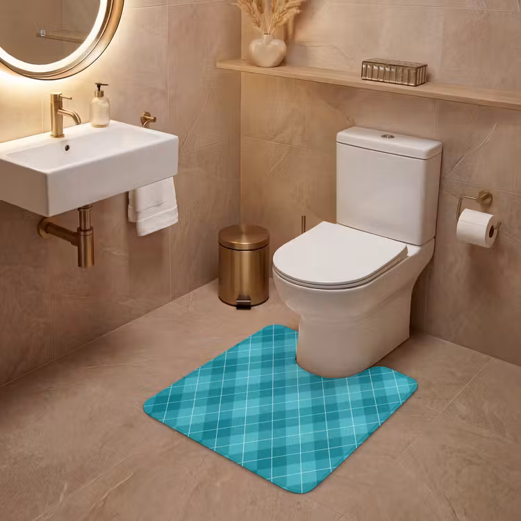 WC Mat - Patroon - Ruiten - Blauw — 3