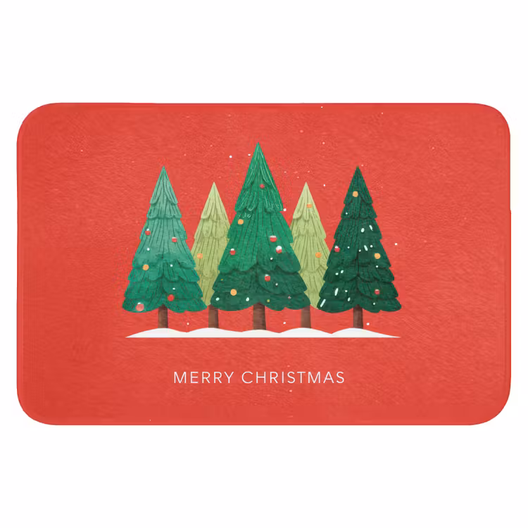 Badmat - Minimalistisch - Kerstbomen - Rood - Sneeuw — 1