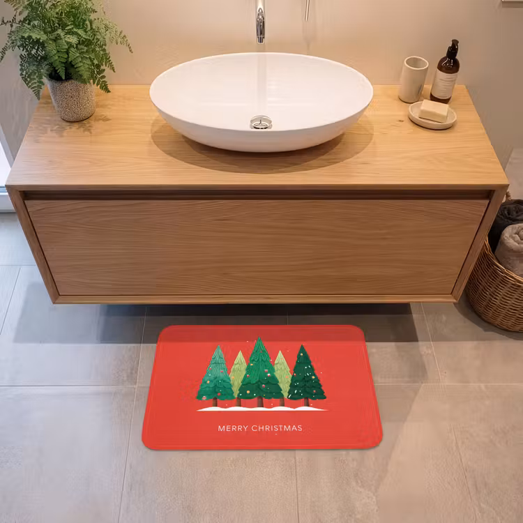 Badmat - Minimalistisch - Kerstbomen - Rood - Sneeuw — 2