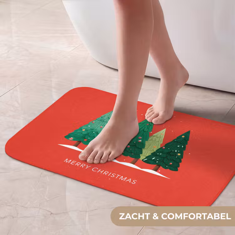 Badmat - Minimalistisch - Kerstbomen - Rood - Sneeuw — 5