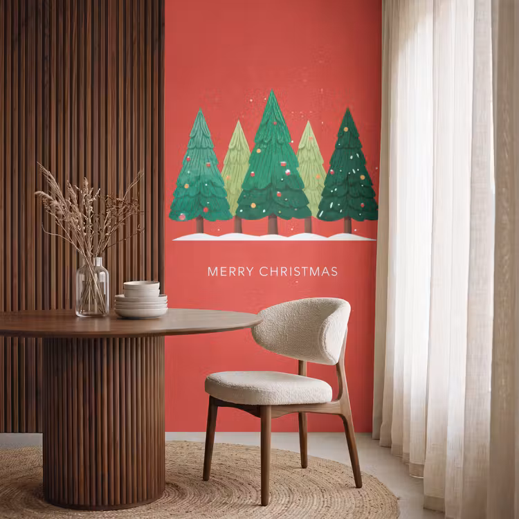 Behang - Minimalistisch - Kerstbomen - Rood - Sneeuw — 4