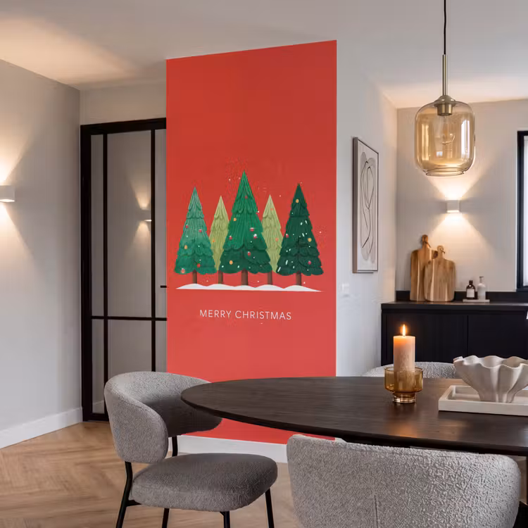 Behang - Minimalistisch - Kerstbomen - Rood - Sneeuw — 5