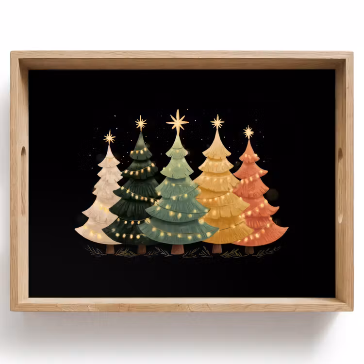 Dienblad - Kerstbomen - Kleurrijk - Lichtjes - Ster — 1