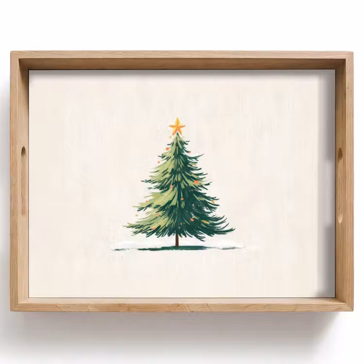 Dienblad - Kerstboom - Illustratie - Ster - Sneeuw — 1