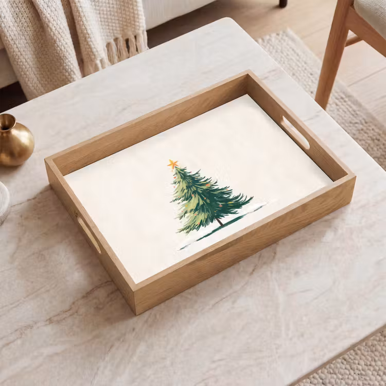 Dienblad - Kerstboom - Illustratie - Ster - Sneeuw — 2