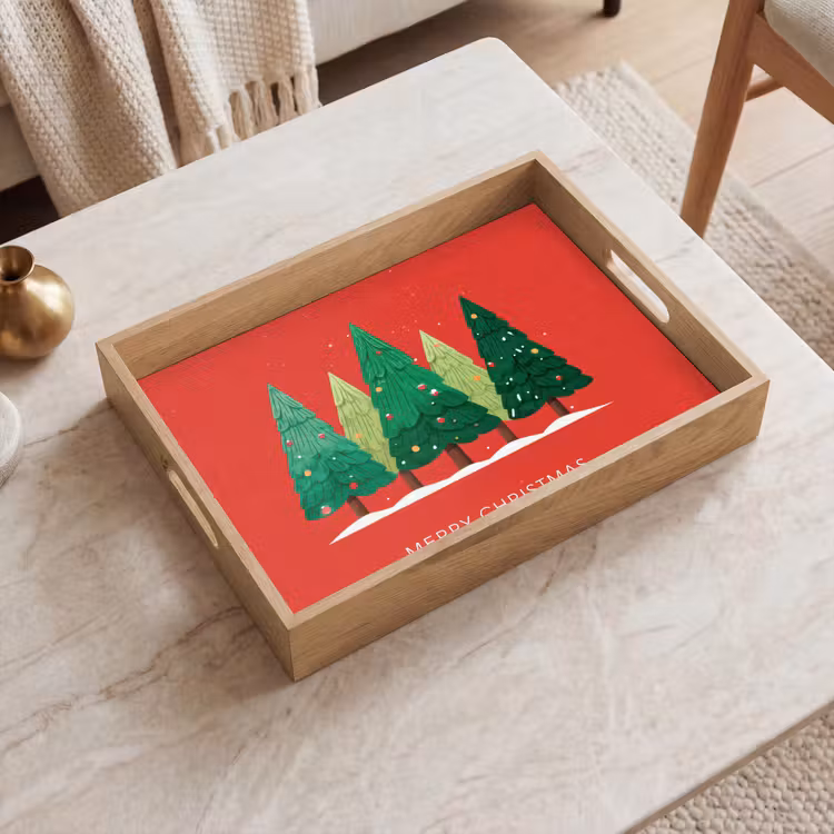 Dienblad - Minimalistisch - Kerstbomen - Rood - Sneeuw — 2