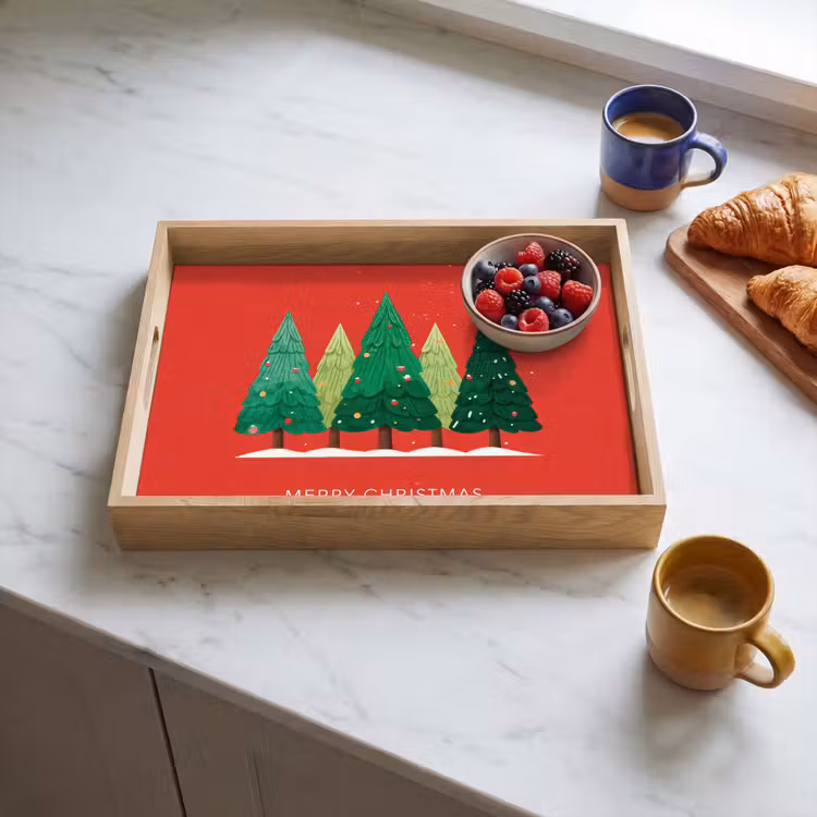 Dienblad - Minimalistisch - Kerstbomen - Rood - Sneeuw — 4