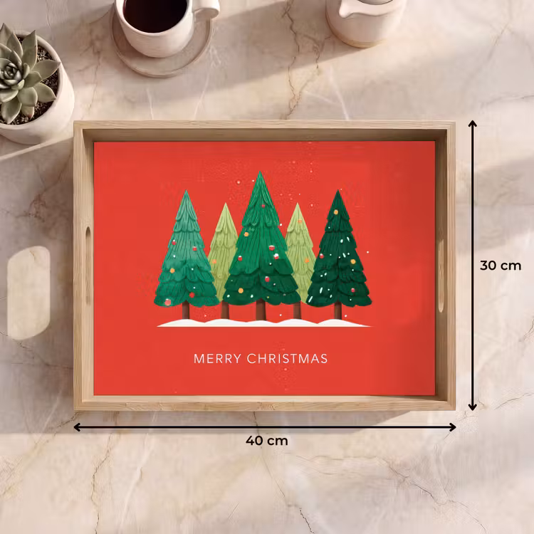 Dienblad - Minimalistisch - Kerstbomen - Rood - Sneeuw — 9