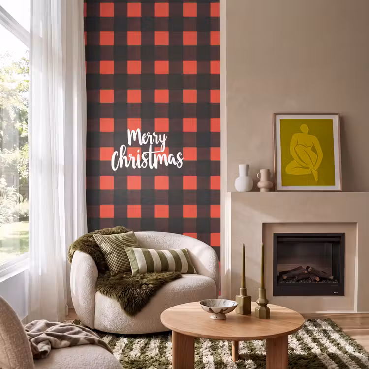 Behang - Geruit - Rood - Tekst - Christmas — 1
