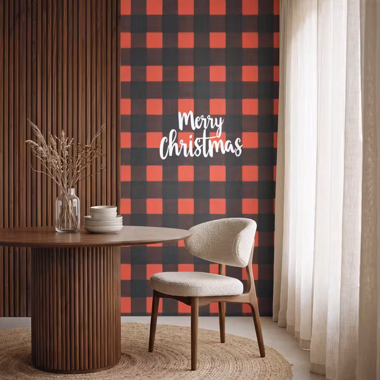 Behang - Geruit - Rood - Tekst - Christmas — 4