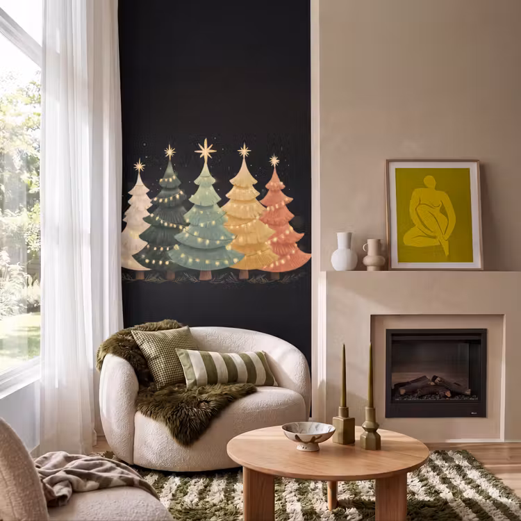 Behang - Kerstbomen - Kleurrijk - Lichtjes - Ster — 1