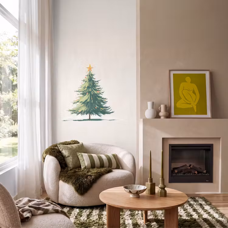 Behang - Kerstboom - Illustratie - Ster - Sneeuw — 1