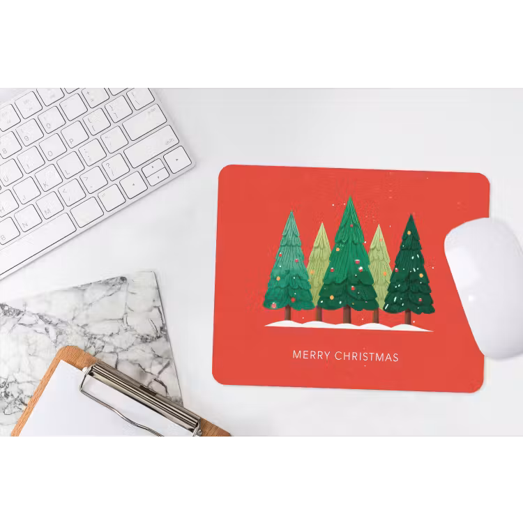 Muismat - Minimalistisch - Kerstbomen - Rood - Sneeuw — 2