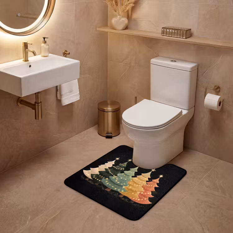 WC Mat - Kerstbomen - Kleurrijk - Lichtjes - Ster — 3