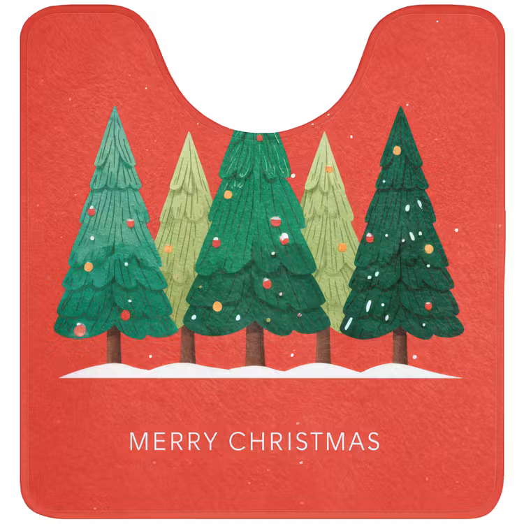 WC Mat - Minimalistisch - Kerstbomen - Rood - Sneeuw — 1