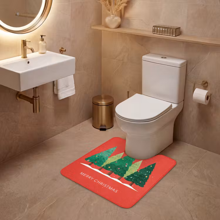 WC Mat - Minimalistisch - Kerstbomen - Rood - Sneeuw — 3