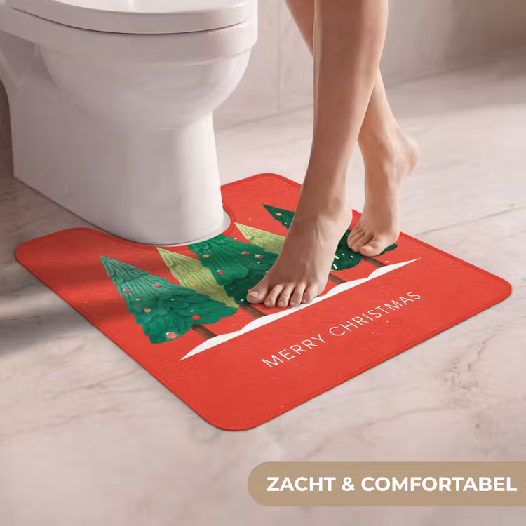 WC Mat - Minimalistisch - Kerstbomen - Rood - Sneeuw — 5
