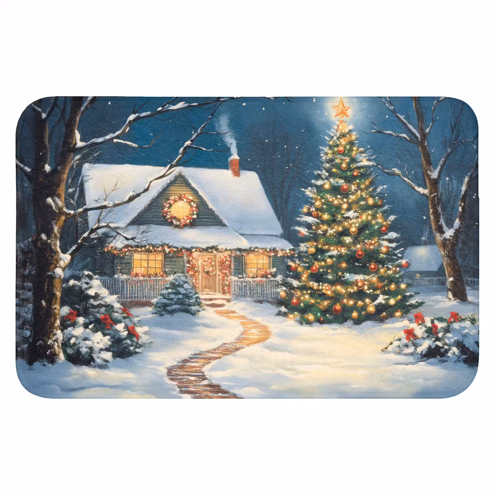 Badmat - Kerst - Kerstboom - Winter - Huis - Sneeuw — 1