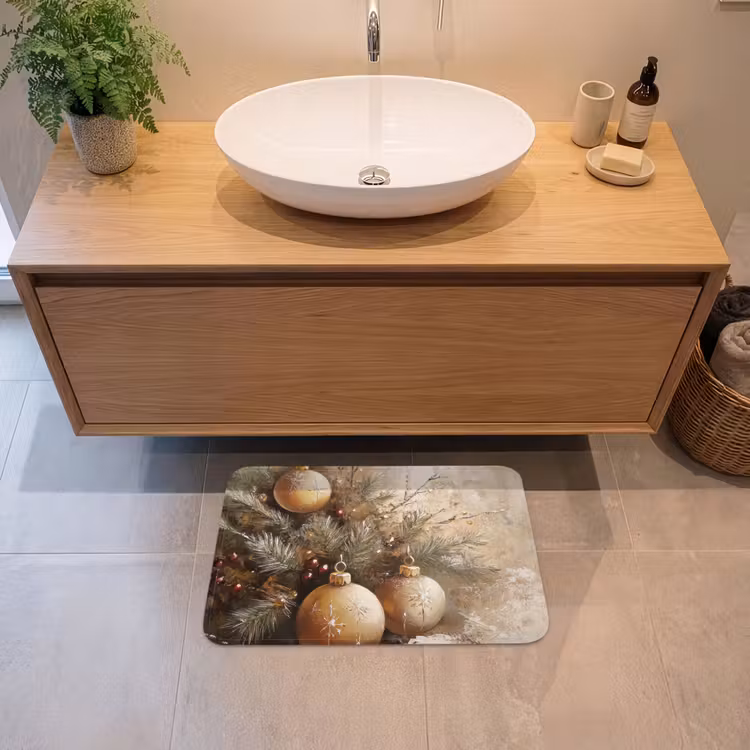 Badmat - Kerst - Kerstballen - Beige - Goud — 2